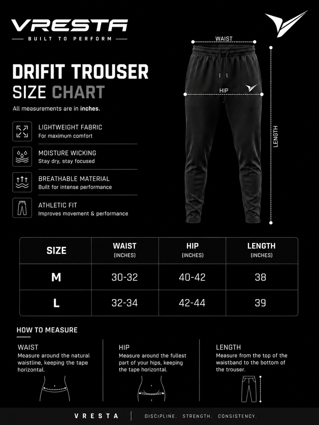 Vresta Black Slim Fit Track Pants