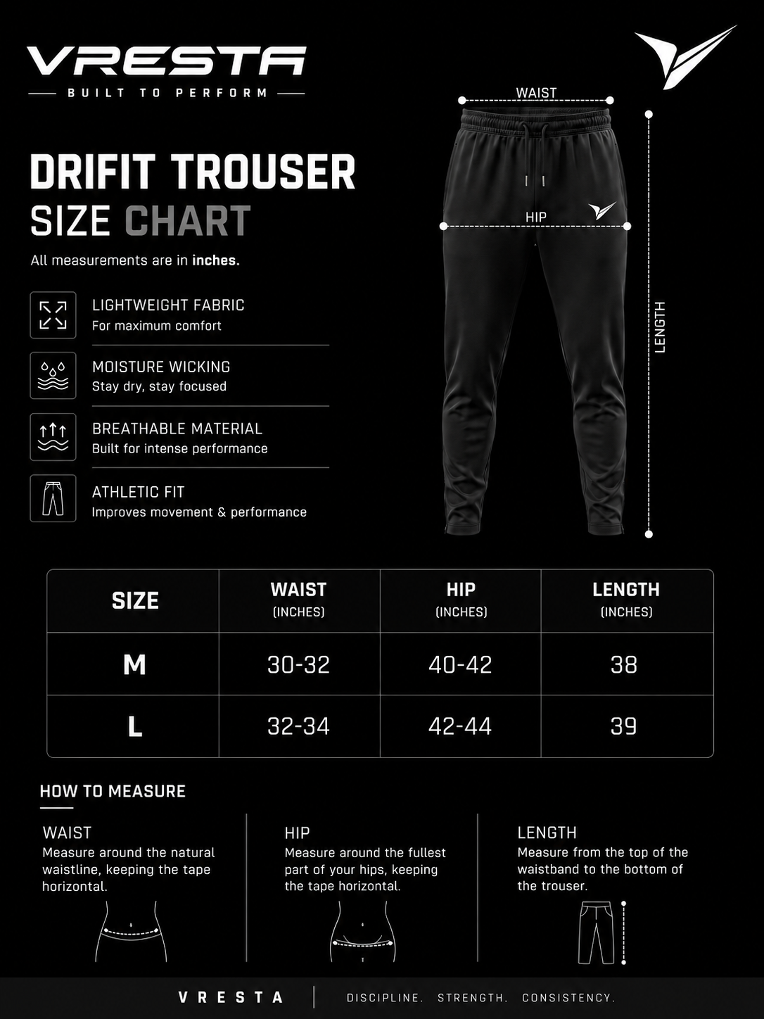 Vresta Black Slim Fit Track Pants